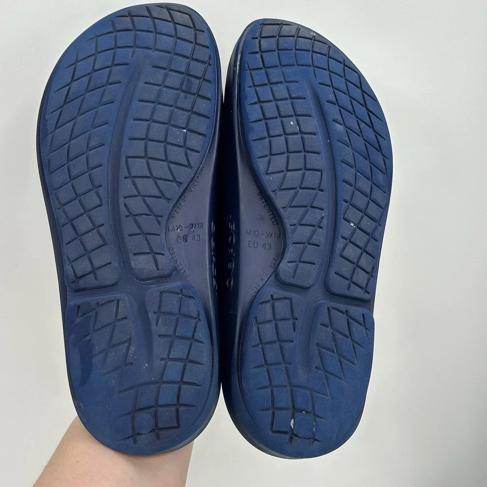 Oofos‎ OOahh Unisex Recovery Sandals Size Mens 10 Womens 12 Navy Blue Comfort